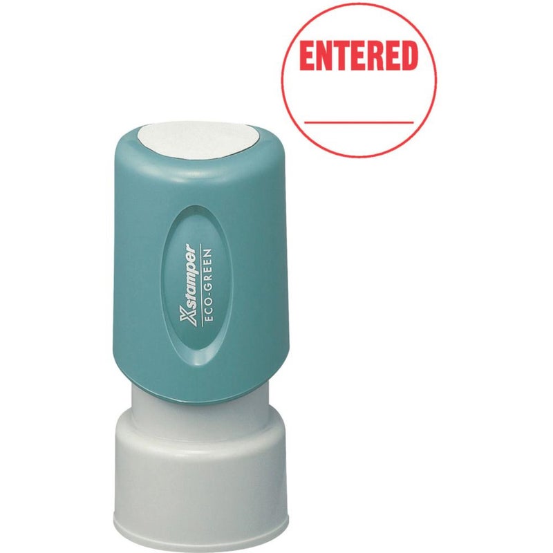 Xstamper Pre-Inked ENTERED Stamp - Message Stamp - ENTERED - 0.63 Impression Diameter - Red - Recycled - 1 Each - Image 2